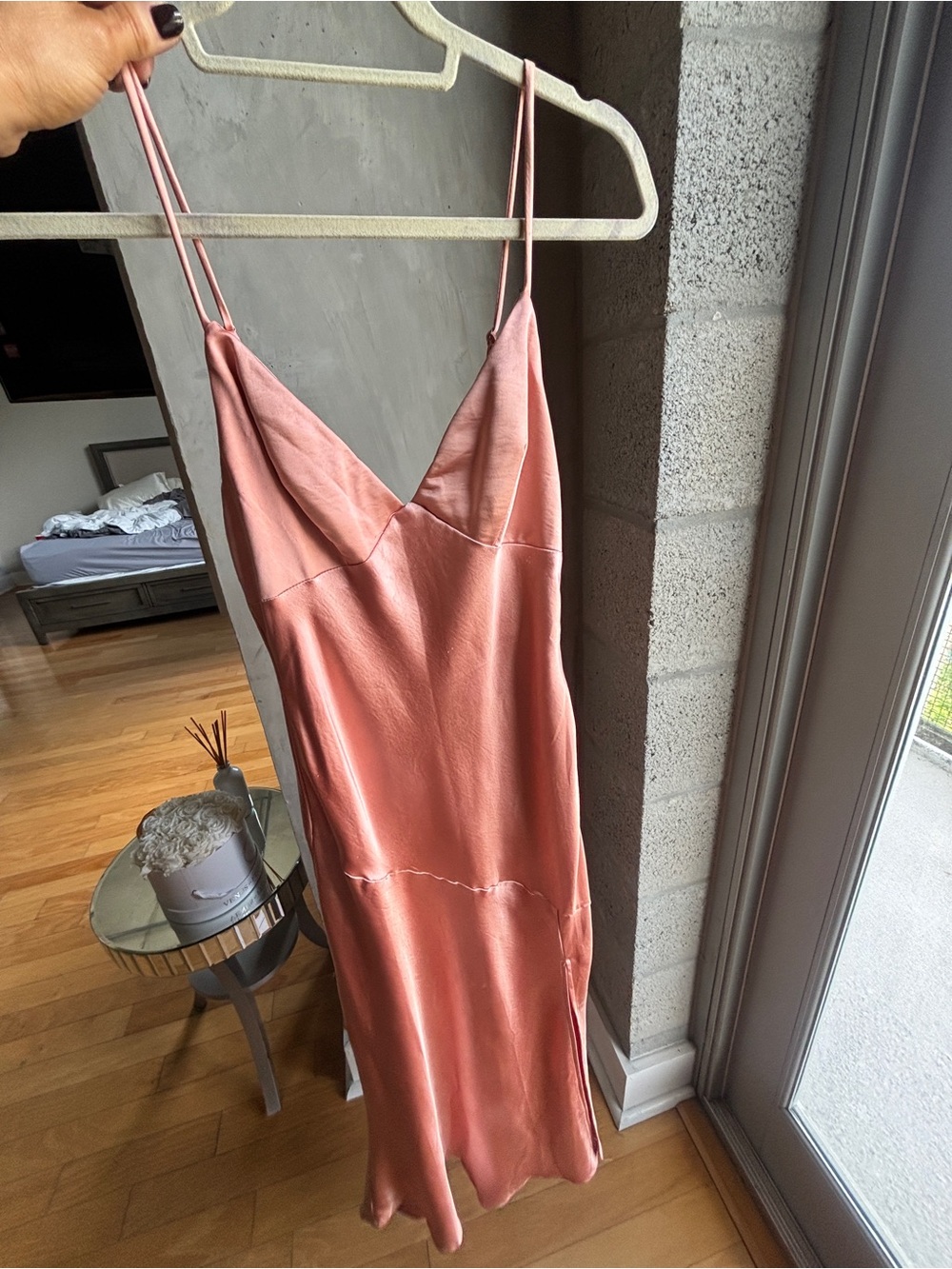 Silky Rose Slip Dress with Spaghetti Straps